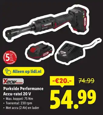 Lidl Parkside Performance Accu ratel 20 V aanbieding