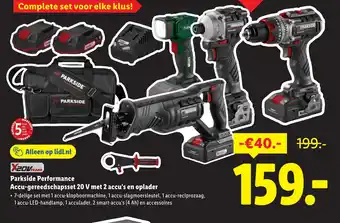 Lidl Parkside Performance Accu gereedschapsset 20 V met 2 accu's en oplader aanbieding