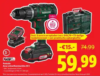 Lidl Parkside Accu-schroefboormachine 20 V aanbieding