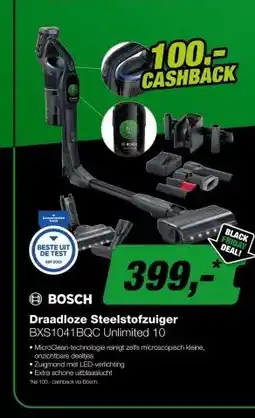 EP BOSCH BXS1041BQC Unlimited 10 EXCLUSIV Steelstofzuiger - Zwart aanbieding