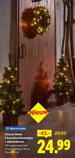 Lidl Livarno home 2 kunstkerstboompjes + adventskrans aanbieding