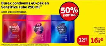 Kruidvat Durex condooms 40-pak en Sensitive Lube aanbieding
