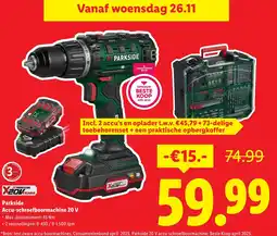 Lidl Parkside Accu-schroefboormachine 20 V aanbieding