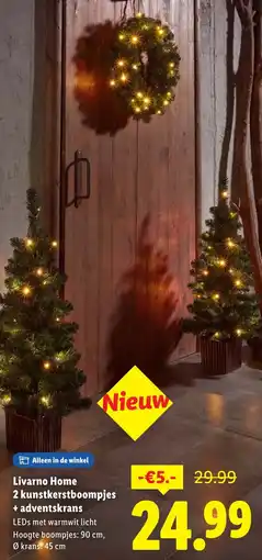 Lidl Livarno Home 2 kunstkerstboompjes + adventskrans aanbieding