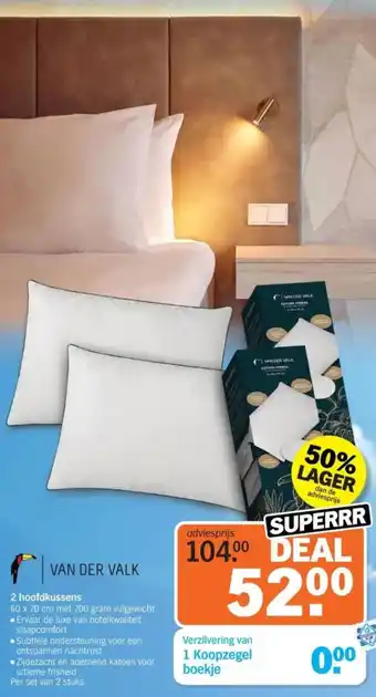 Albert Heijn Van der valk 2 hoofdkussens aanbieding
