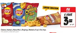 Jumbo Cheetos, Hamka's, Mama Mia's, Ringlings, Wokkels of Lay's flat chips aanbieding