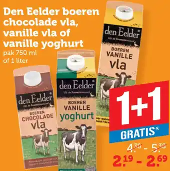 Coop Den Eelder boeren chocolade vla, vanille vla of vanille yoghurt aanbieding