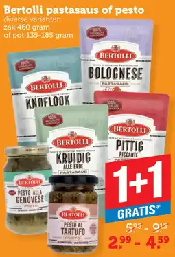 Coop Bertolli pastasaus of pesto aanbieding