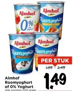 Vomar Voordeelmarkt Almhof Roomyoghurt of 0% Yoghurt aanbieding