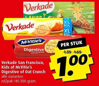 Boni Verkade San Francisco, Kids of McVitie's Digestive of Oat Crunch rol/pak 124-300 gram aanbieding