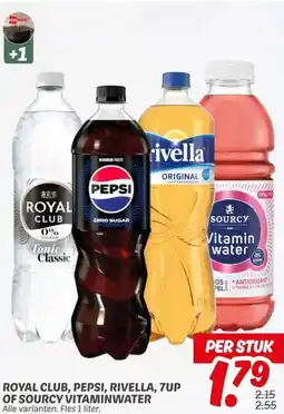 Dekamarkt ROYAL CLUB, PEPSI, RIVELLA, 7UP OF SOURCY VITAMINWATER aanbieding