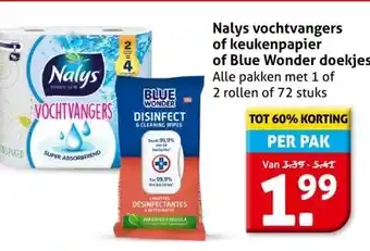 Hoogvliet Nalys vochtvangers of keukenpapier of Blue Wonder doekjes aanbieding