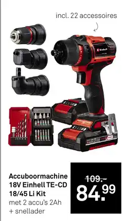Karwei Accuboormachine 18V Einhell TE-CD 18/45 Li Kit aanbieding