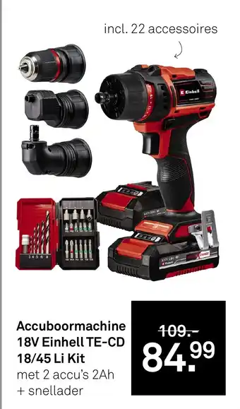 Karwei Accuboormachine 18V Einhell TE-CD 18/45 Li Kit aanbieding