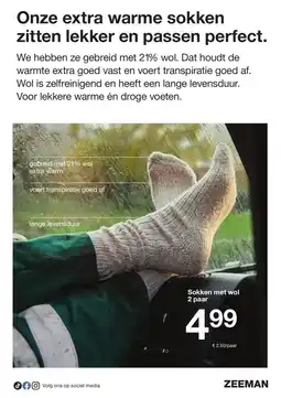 Zeeman Sokken met wol 2 paar aanbieding