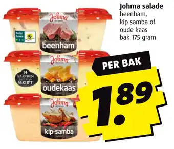 Boni Johma salade beenham, kip samba of oude kaas aanbieding
