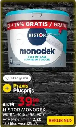 Praxis Histor Monodek Muurverf - Mat - RAL 9010 aanbieding
