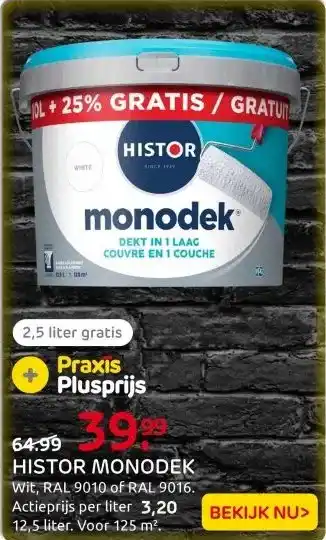 Praxis Histor Monodek Muurverf - Mat - RAL 9010 aanbieding