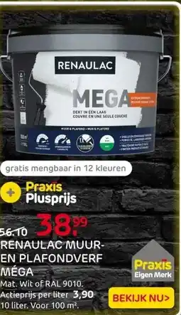 Praxis Renaulac Méga Muurverf - Mat - RAL 9010 aanbieding