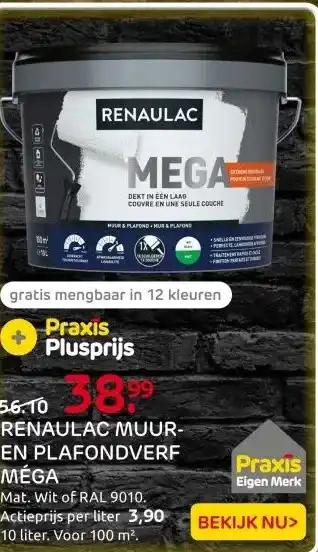 Praxis Renaulac Méga Muurverf - Mat - RAL 9010 aanbieding