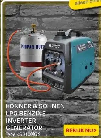Praxis KÖNNER & SÖHNEN LPG BENZINE- INVERTER- GENERATOR aanbieding