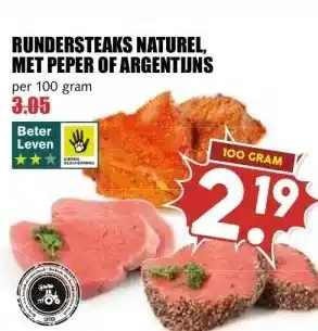 MCD Supermarkt RUNDERSTEAKS NATUREL, MET PEPER OF ARGENTIJNS aanbieding