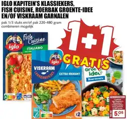 MCD Supermarkt IGLO KAPITEIN'S KLASSIEKERS, FISH CUISINE, ROERBAK GROENTE-IDEE EN/OF VISKRAAM GARNALEN aanbieding
