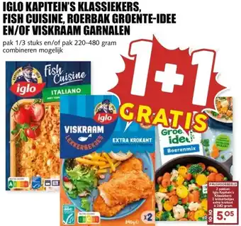 MCD Supermarkt IGLO KAPITEIN'S KLASSIEKERS, FISH CUISINE, ROERBAK GROENTE-IDEE EN/OF VISKRAAM GARNALEN aanbieding
