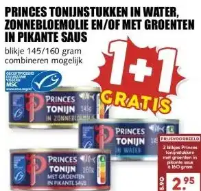MCD Supermarkt PRINCES TONIJNSTUKKEN IN WATER, ZONNEBLOEMOLIE EN/OF MET GROENTEN IN PIKANTE SAUS aanbieding