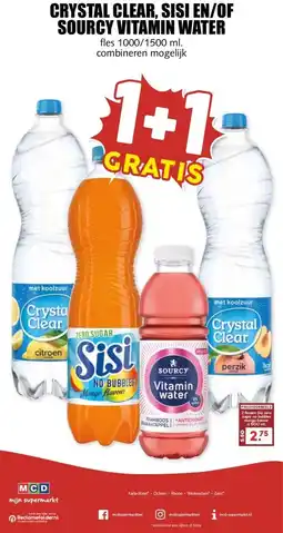 MCD Supermarkt CRYSTAL CLEAR, SISI EN/OF SOURCY VITAMIN WATER aanbieding