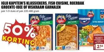 MCD Supermarkt IGLO KAPITEIN'S KLASSIEKERS, FISH CUISINE, ROERBAK GROENTE-IDEE OF VISKRAAM GARNALEN aanbieding