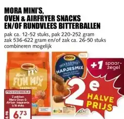 MCD Supermarkt MORA MINI'S, OVEN & AIRFRYER SNACKS EN/OF RUNDVLEES BITTERBALLEN aanbieding
