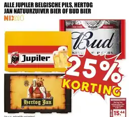 MCD Supermarkt ALLE JUPILER BELGISCHE PILS, HERTOG JAN NATUURZUIVER BIER OF BUD BIER aanbieding