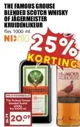 MCD Supermarkt THE FAMOUS GROUSE BLENDED SCOTCH WHISKY OF JÄGERMEISTER KRUIDENLIKEUR aanbieding