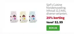 Intratuin Sjef's Cuisine hondenvoeding. Inhoud 12,5 kilo, diverse varianten. aanbieding