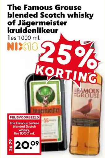 CoopCompact The Famous Grouse blended Scotch whisky of Jägermeister kruidenlikeur aanbieding