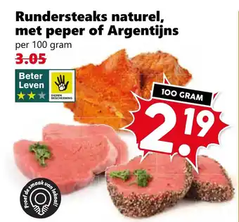 Coop Rundersteaks naturel, met peper of Argentijns aanbieding