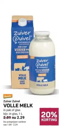 Ekoplaza Zuiver Zuivel VOLLE MELK aanbieding