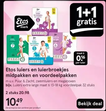Etos Etos luiers en luierbroekjes midpakken en voordeelpakken aanbieding