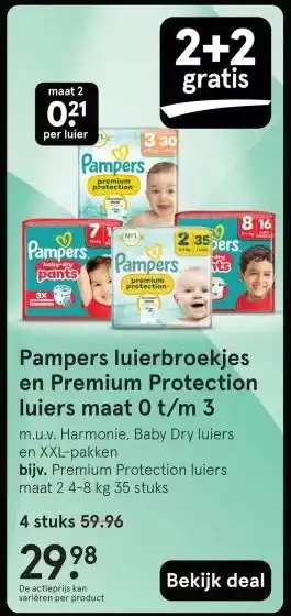Etos Pampers luierbroekjes en Premium Protection luiers maat 0 t/m 3 aanbieding