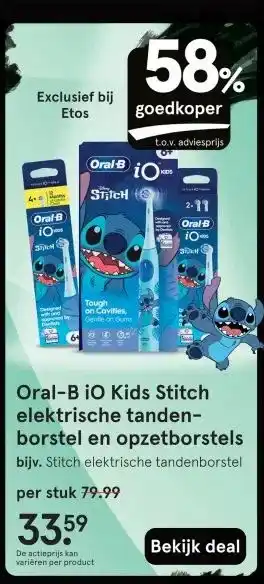 Etos Oral-B iO Kids Stitch elektrische tanden- borstel en opzetborstels aanbieding