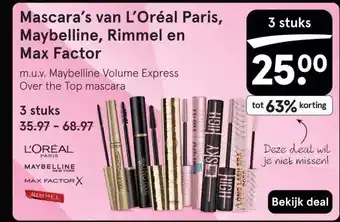 Etos Mascara's van L'Oréal Paris, Maybelline, Rimmel en Max Factor aanbieding