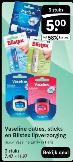 Etos Vaseline cuties, sticks en Blistex lipverzorging aanbieding