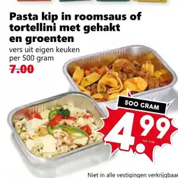 Coop Pasta kip in roomsaus of tortellini met gehakt en groenten aanbieding