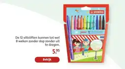 Bruna De 12 viltstiften kunnen tot wel 8 weken zonder dop zonder uit te drogen. aanbieding