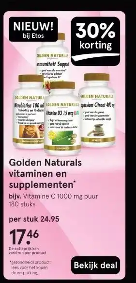 Etos Golden Naturals vitaminen en supplementen aanbieding