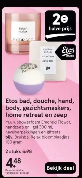 Etos Etos bad, douche, hand, body, gezichtsmaskers, home retreat en zeep aanbieding