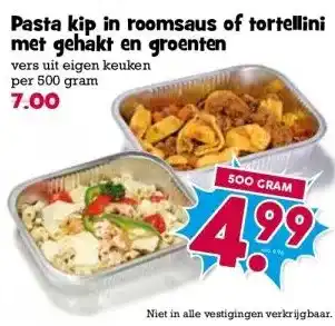 Boon`s Markt Pasta kip in roomsaus of tortellini met gehakt en groenten aanbieding