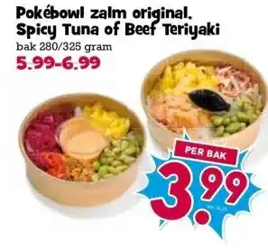 Boon`s Markt Pokébowl zalm original. Spicy Tuna of Beef Teriyaki aanbieding