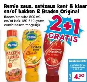 Boon`s Markt Remia saus, satésaus kant & klaar en/of bakken & Braden Original aanbieding